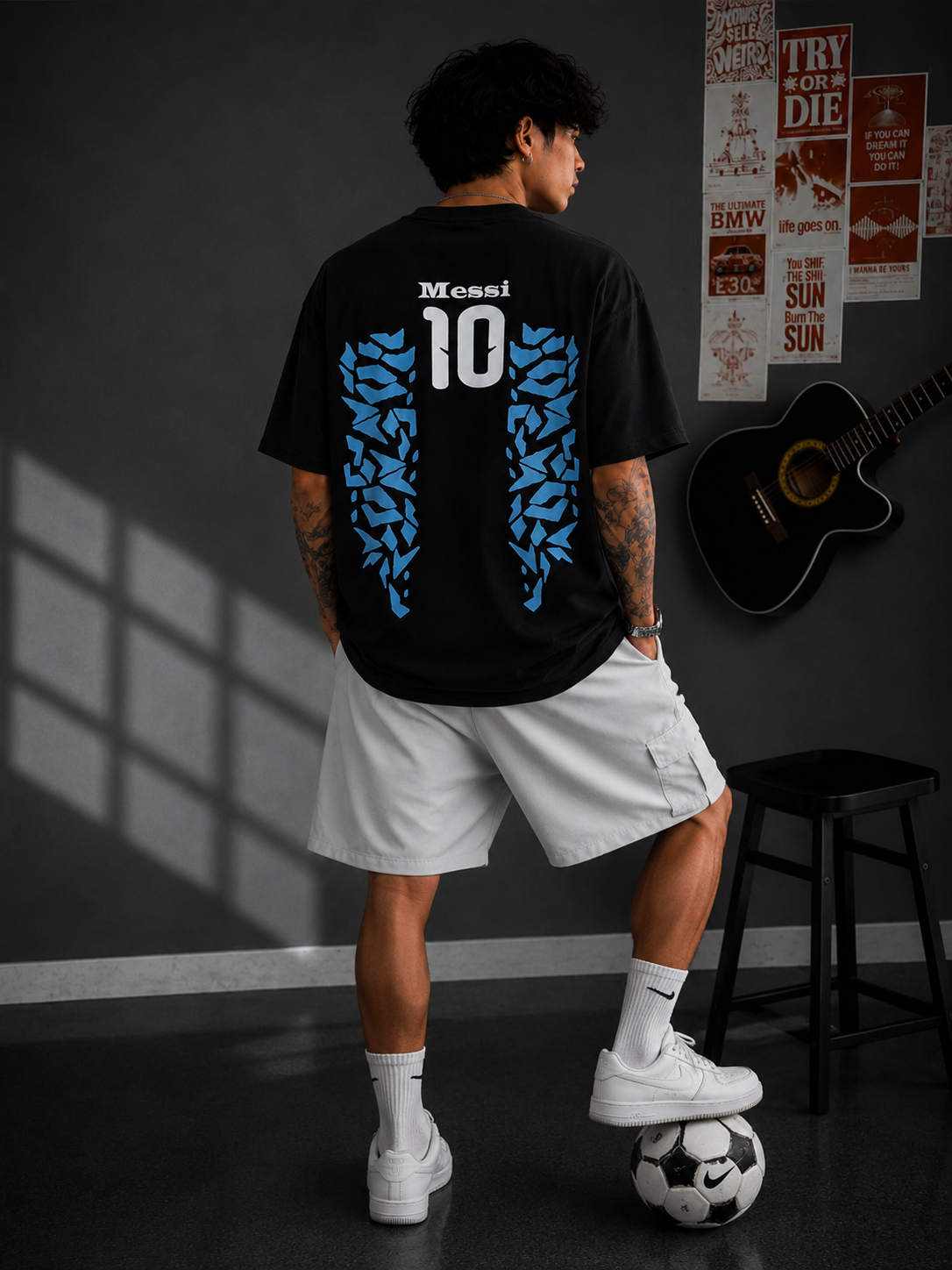 Messi 10 Black Edition Oversized Football T-Shirt