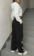 Women's Black Star Print Baggy Trousers