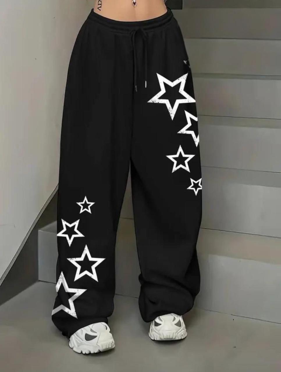Women's Black Star Print Baggy Trousers