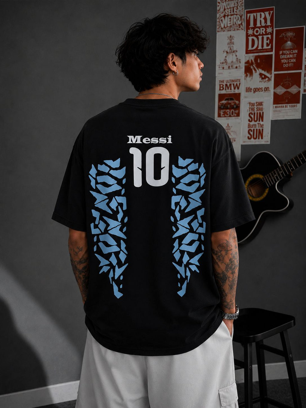 Messi 10 Black Edition Oversized Football T-Shirt